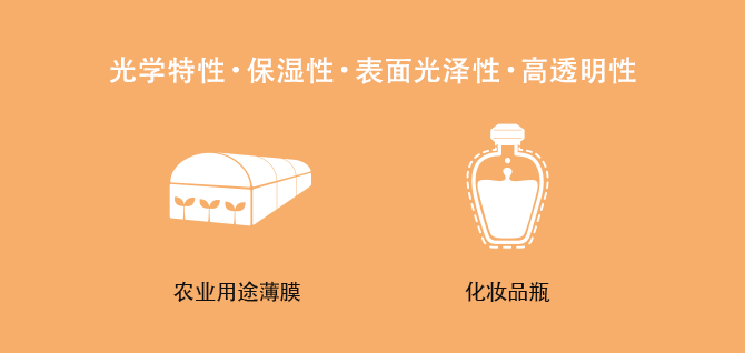 光学特性・保湿性・表面光泽性・高透明性 农业用途薄膜，化妆品瓶