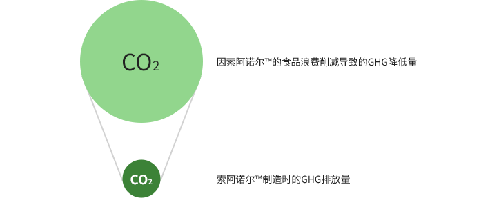 因索阿诺尔™的食品浪费削减导致的GHG降低量／索阿诺尔™制造时的GHG排放量